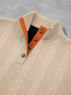 Code Culture catalog | stand-collar-long-sleeve-jacquard-knitted-pullover-sweater | khaki-2 | macro flat lay