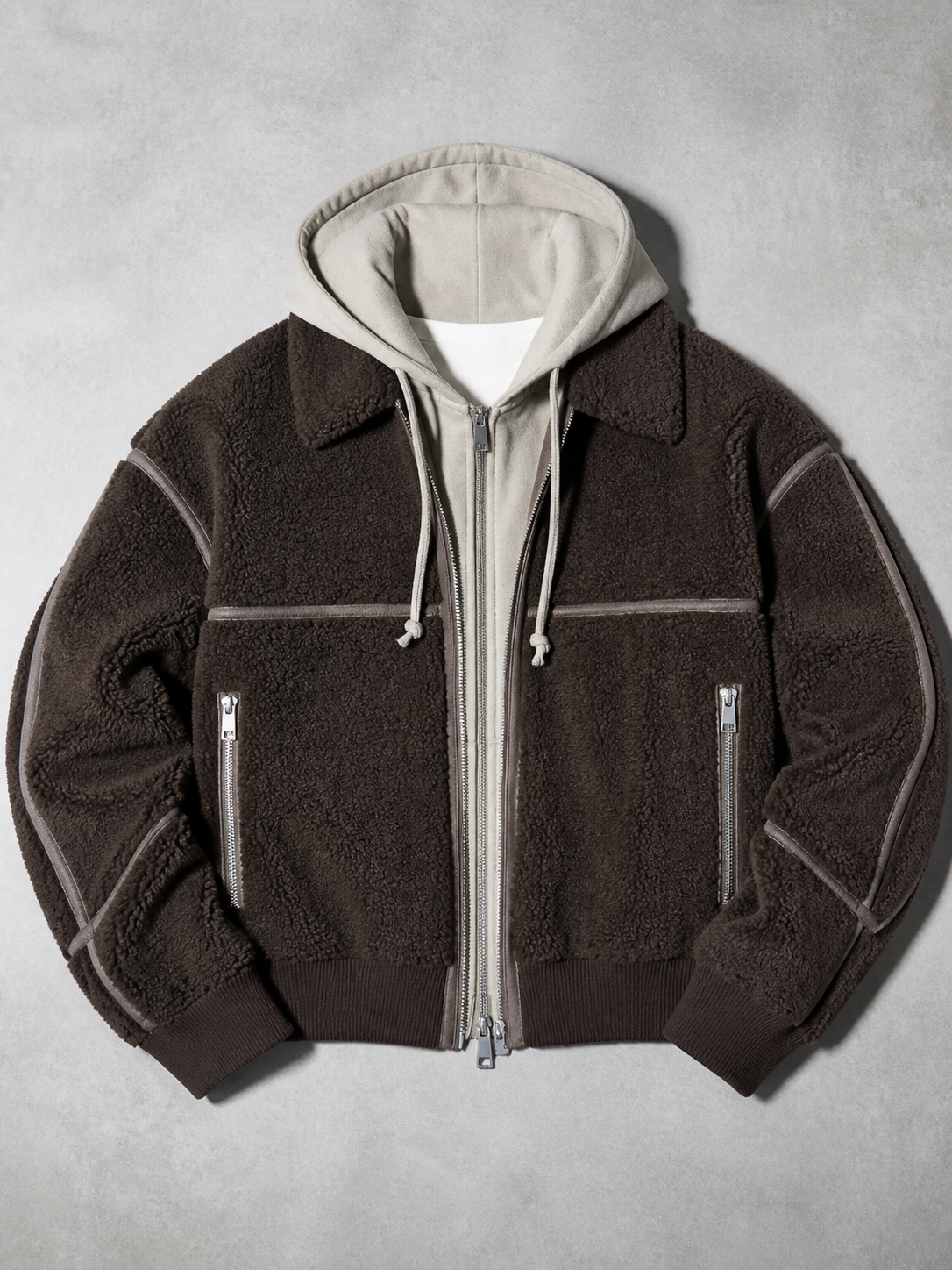 Code Culture catalog | mens-simple-lapel-fleece-jacket | dark-brown | macro flat lay