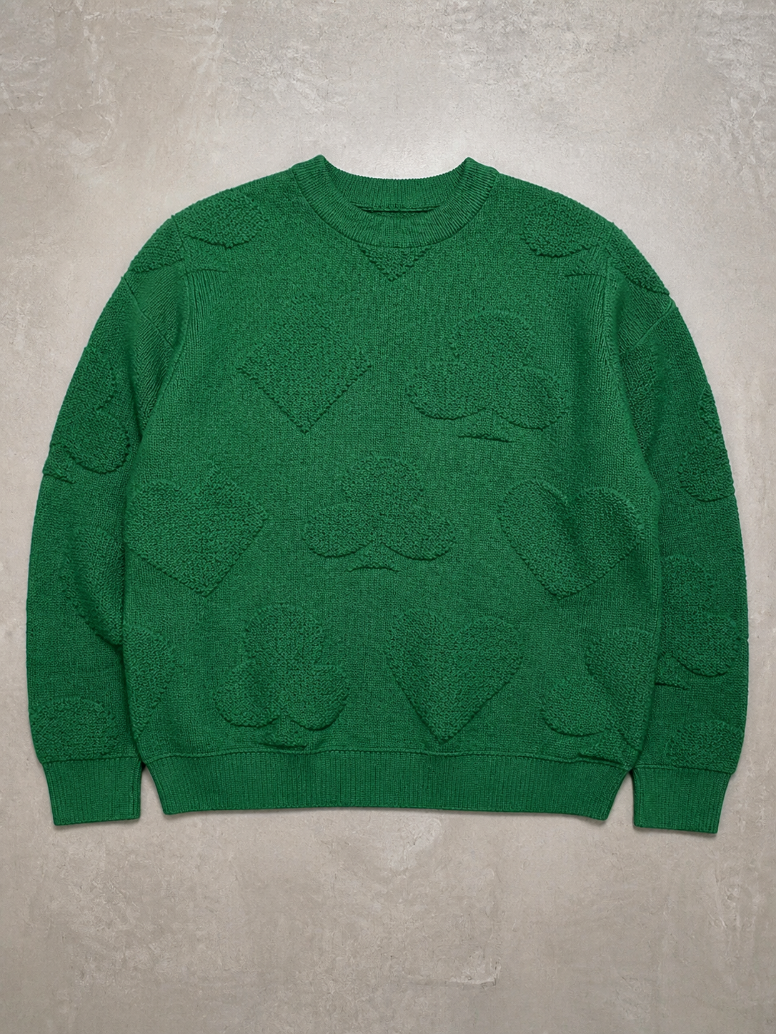 Code Culture catalog | solid-color-jacquard-thermal-sweater | green | macro flat lay