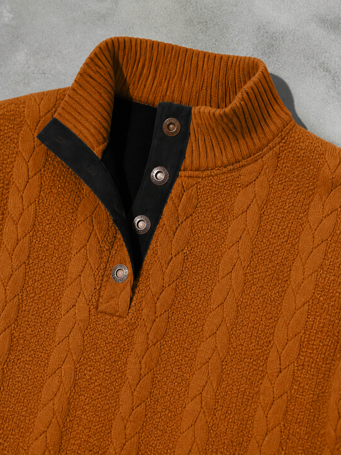 Code Culture catalog | stand-collar-long-sleeve-jacquard-knitted-pullover-sweater | brown2 | macro flat lay