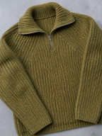Code Culture catalog | mens-autumn-and-winter-turtleneck-half-zip-sweater | olive-green | macro flat lay