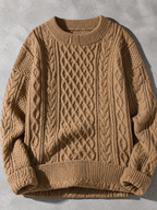 Code Culture catalog | autumn-and-winter-new-mens-twist-sweater-casual-round-neck-pullover-top | b046-khaki | macro flat lay