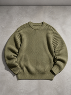 Code Culture catalog | mens-solid-color-long-sleeve-round-neck-fashion-sweater-loose-retro-sweater | light-green | macro flat lay