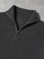 Code Culture catalog | mens-business-casual-loose-zip-stand-collar-sweater | gray | macro flat lay