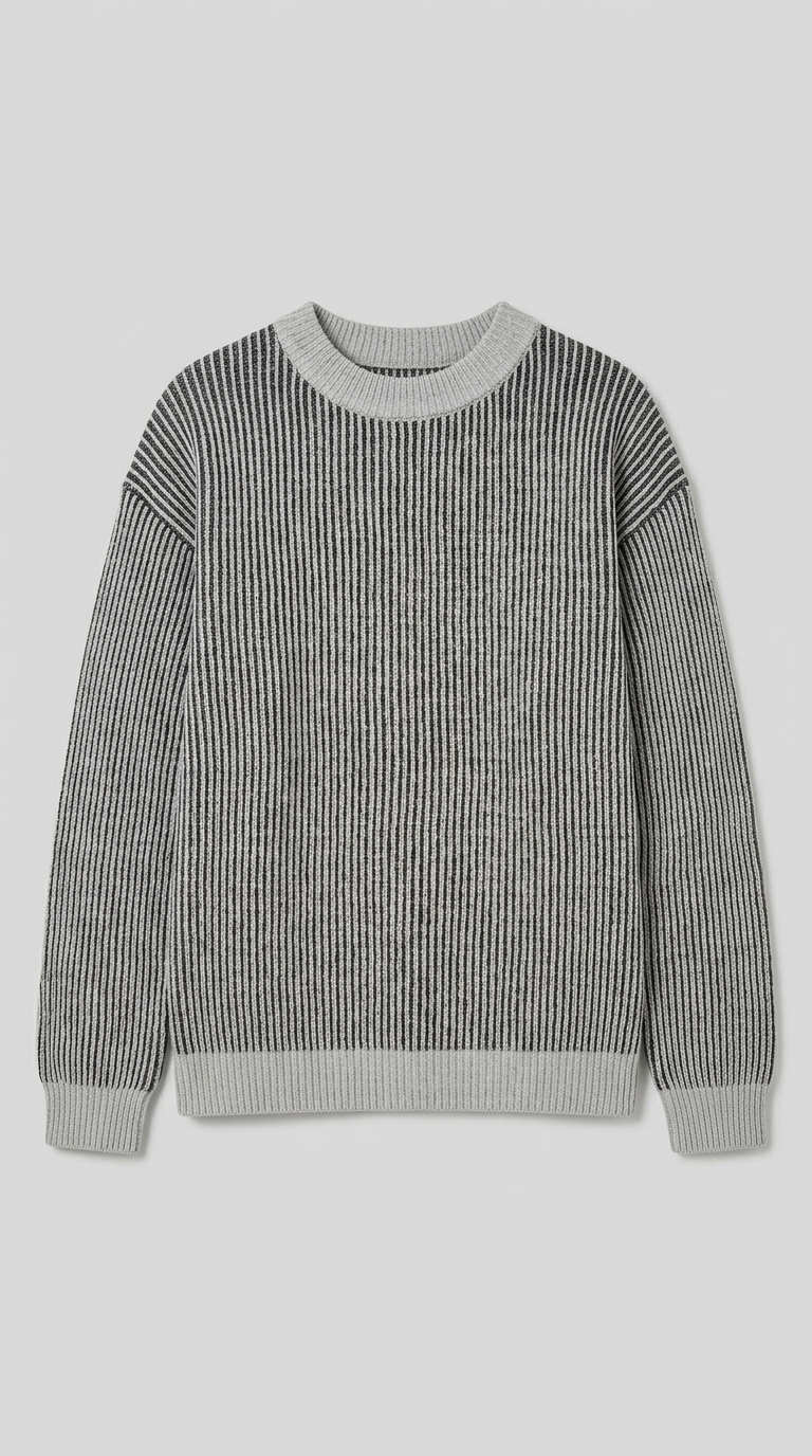 Code Culture catalog | sweater-mens-loose-round-neck-pullover-sweater | grey | macro flat lay