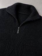 Code Culture catalog | pure-wool-sweater-half-height-zip-leisure-warm-sweater | black-gray | macro flat lay