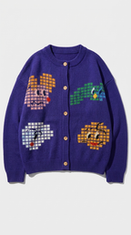 Code Culture catalog | purple-jacquard-cardigan | purple | macro flat lay