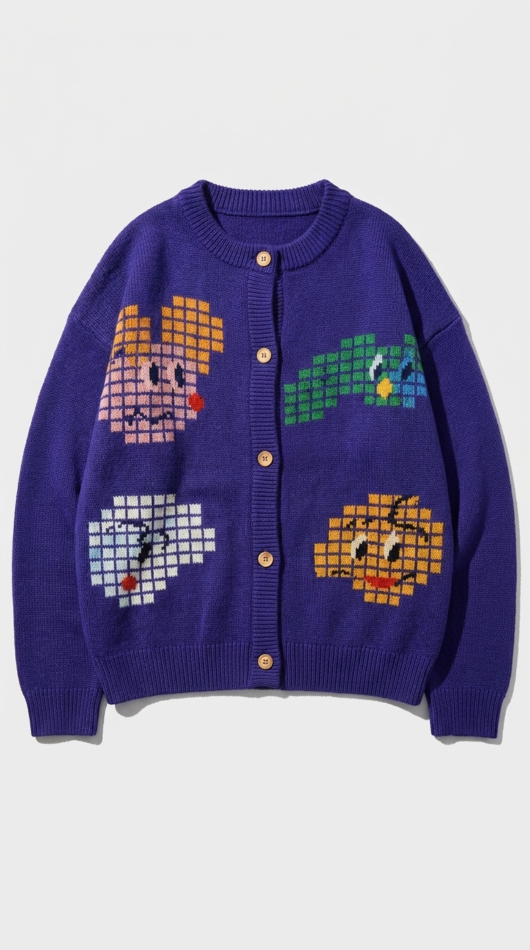 Code Culture catalog | purple-jacquard-cardigan | purple | macro flat lay