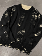 Code Culture catalog | ripped-sweater-mens-minority-all-match-idle-style | black | macro flat lay
