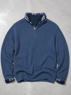 Code Culture catalog | mens-casual-loose-zip-stand-collar-sweater | blue | macro flat lay