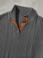 Code Culture catalog | stand-collar-long-sleeve-jacquard-knitted-pullover-sweater | dark-gray | macro flat lay
