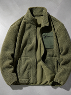 Code Culture catalog | mens-cardigan-fleece-outdoor-polar-fleece-jacket | olive | macro flat lay