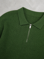 Code Culture catalog | mens-zip-up-polo-knit-sweater | green | macro flat lay