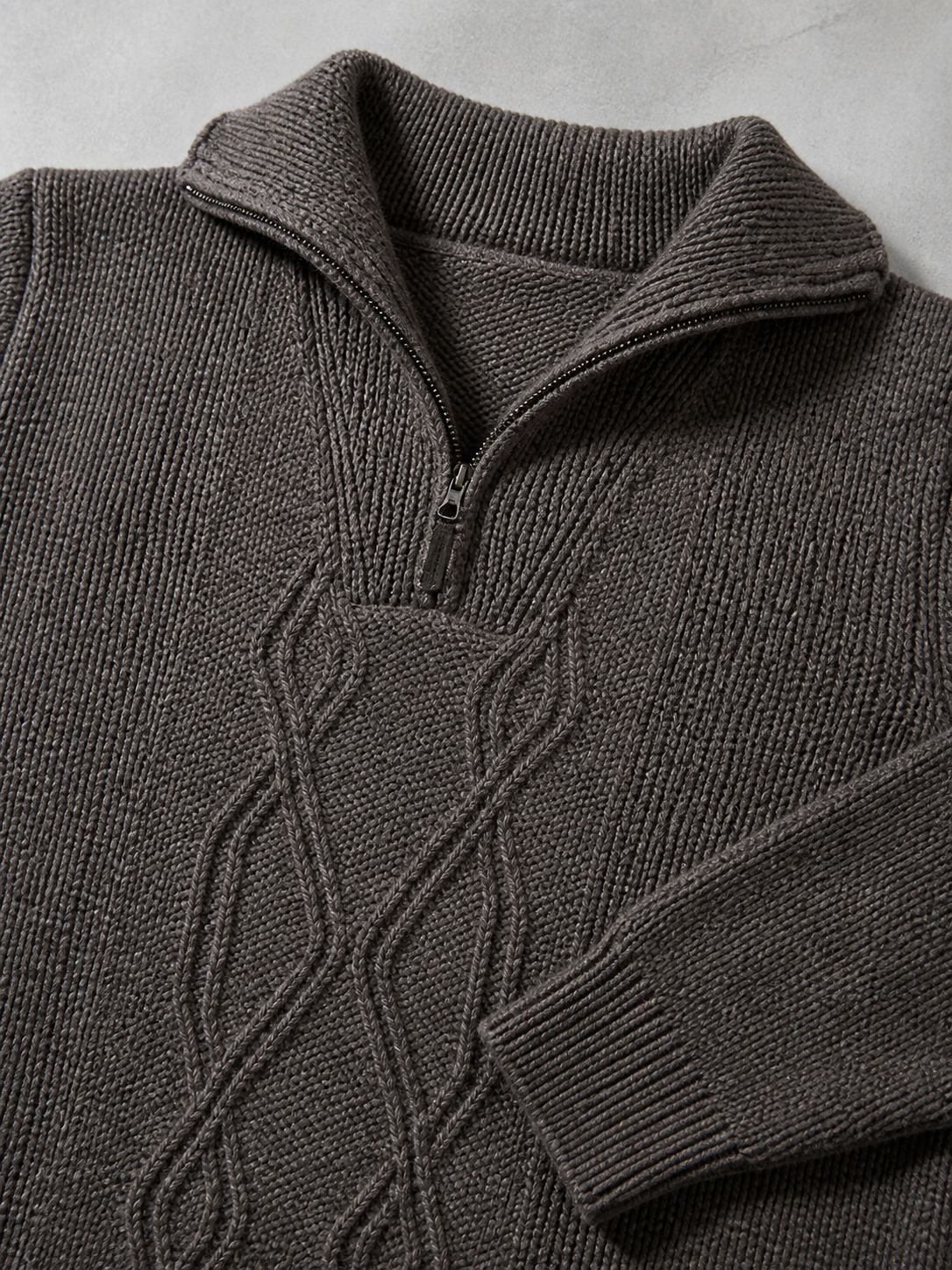 Code Culture catalog | pure-wool-sweater-half-height-zip-leisure-warm-sweater | misty-rain-camel | macro flat lay