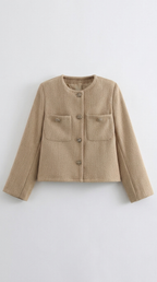 Code Culture catalog | womens-tweed-cardigan-coat | khaki | macro flat lay