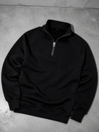 Code Culture catalog | european-and-american-half-zipper-sweater-stand-up-collar-all-match-fleece-mens-sweater-top | black | macro flat lay