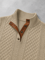 Code Culture catalog | stand-collar-long-sleeve-jacquard-knitted-pullover-sweater | khaki | macro flat lay
