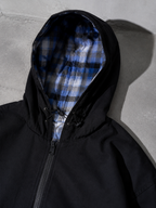 Code Culture catalog | retro-check-hooded-workwear-mens-jacket | color-black | macro flat lay