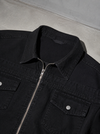 Code Culture catalog | retro-short-zip-up-washed-workwear-jacket | color-black | macro flat lay
