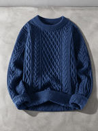 Code Culture catalog | autumn-and-winter-new-mens-twist-sweater-casual-round-neck-pullover-top | blue-round-neck | macro flat lay