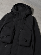 Code Culture catalog | mens-outdoor-workwear-versatile-casual-windbreaker-jacket | color-black | macro flat lay