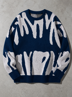 Code Culture catalog | mens-round-neck-sweater-sweater | blue-white | macro flat lay