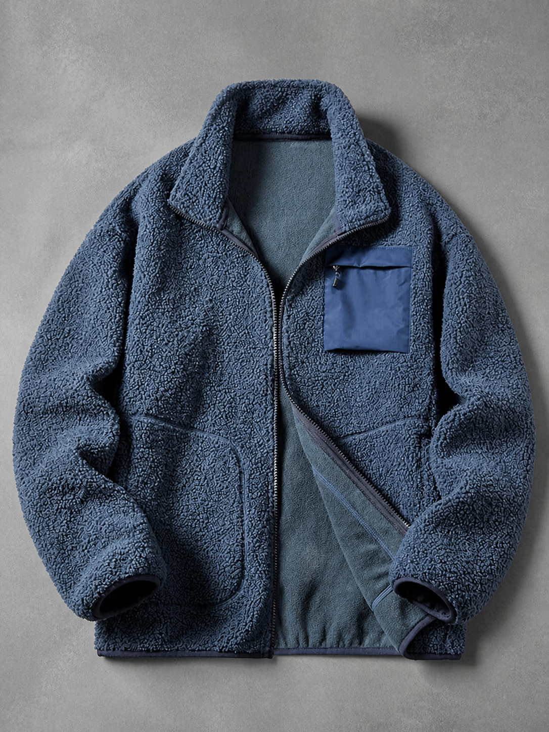 Code Culture catalog | mens-cardigan-fleece-outdoor-polar-fleece-jacket | haze-blue | macro flat lay