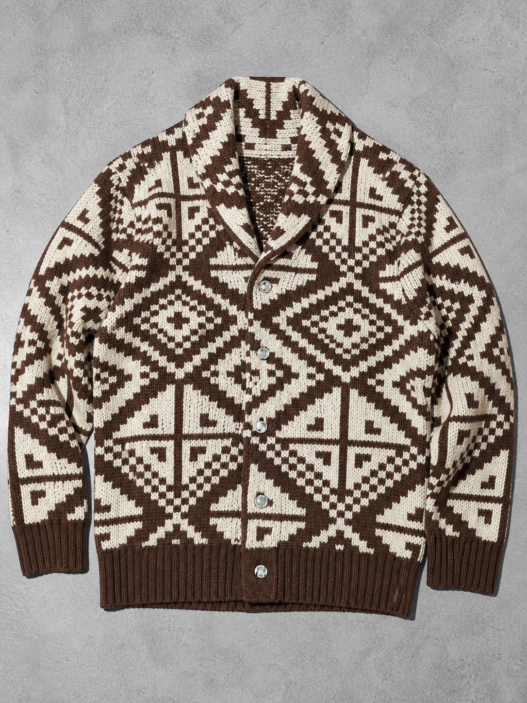 Code Culture catalog | mens-casual-geometric-jacquard-sweater | brown | macro flat lay
