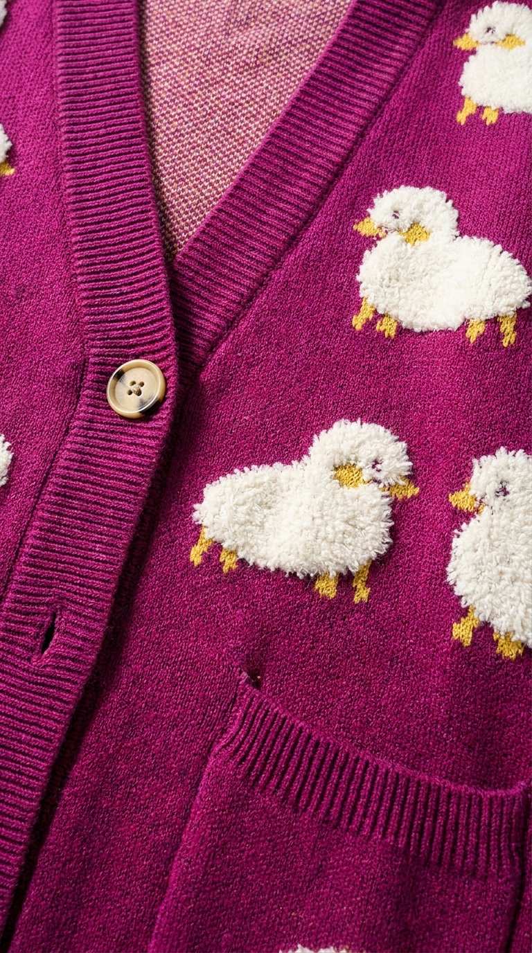 Code Culture catalog | lazy-knit-cardigan | purple | macro flat lay