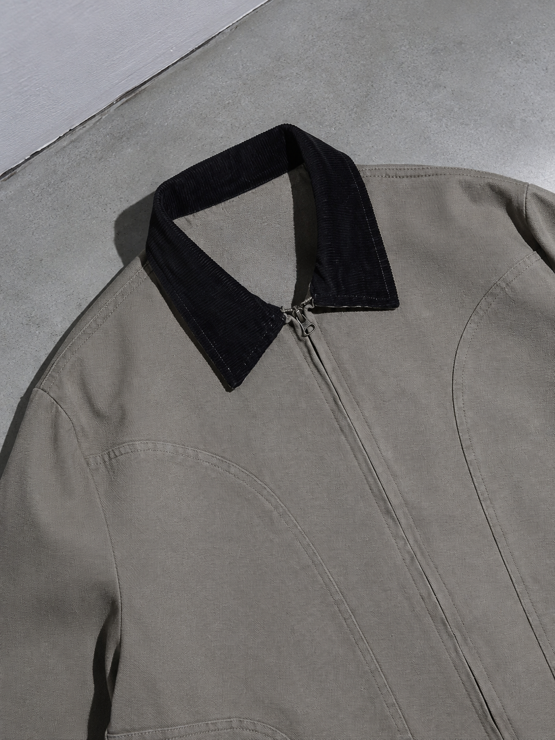 Code Culture catalog | mens-washed-corduroy-collar-stitching-workwear-jacket | color-light-brown | macro flat lay