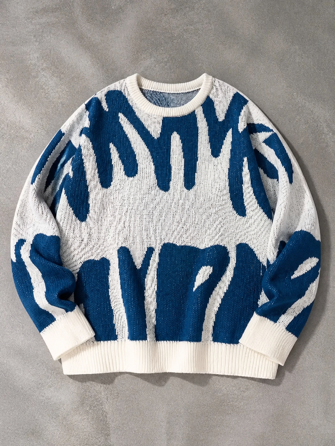 Code Culture catalog | mens-round-neck-sweater-sweater | white-blue | macro flat lay