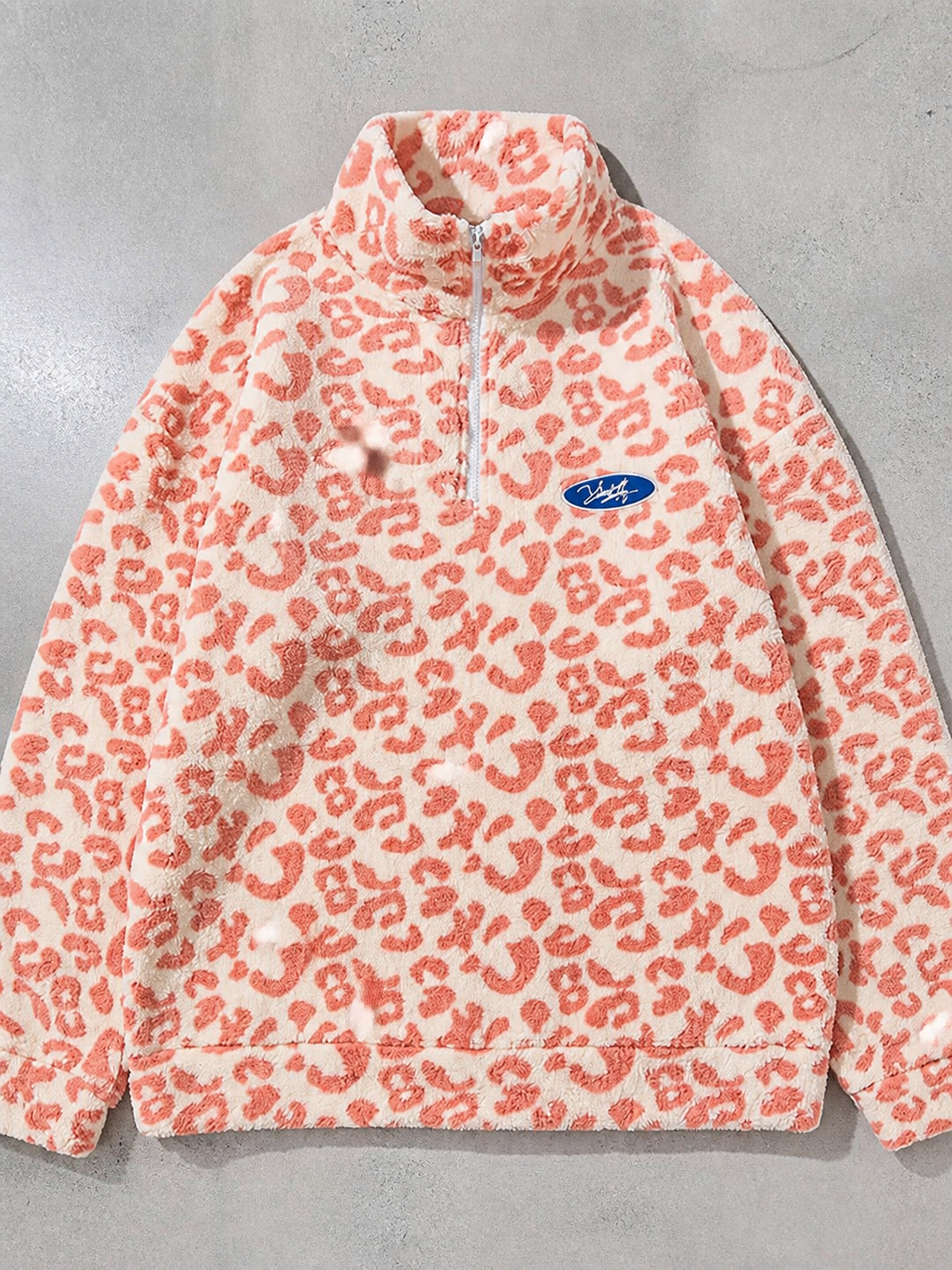 Code Culture catalog | oversized-stand-collar-jacket-lamb-fleece-sweater-fleece-top | 3518pink | macro flat lay