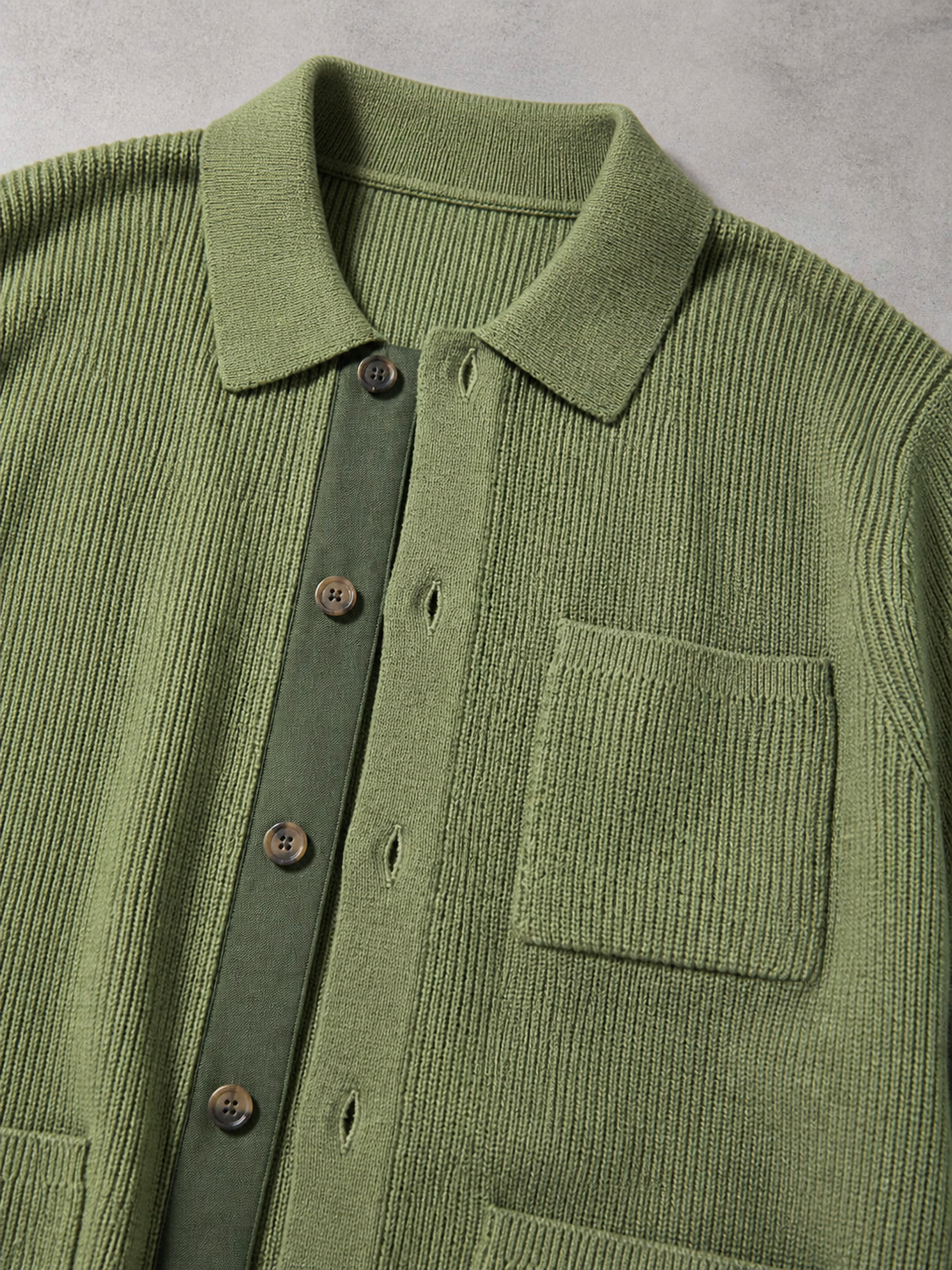 Code Culture catalog | high-density-sweater-shirt-collar-long-sleeve | green | macro flat lay