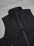 Code Culture catalog | stand-collar-workwear-vest-baggy-coat | color-black | macro flat lay