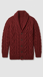 Code Culture catalog | button-rope-cardigan | wine-red | macro flat lay