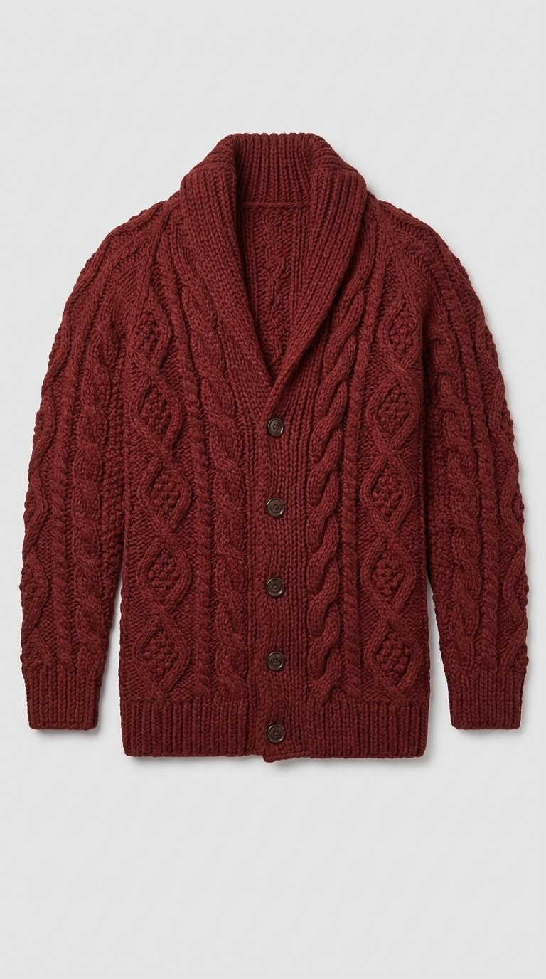 Code Culture catalog | button-rope-cardigan | wine-red | macro flat lay