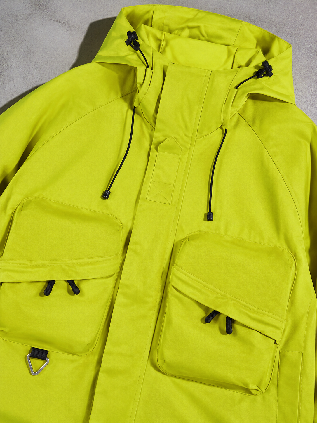 Code Culture catalog | mens-outdoor-workwear-versatile-casual-windbreaker-jacket | color-fluorescent-green | macro flat lay