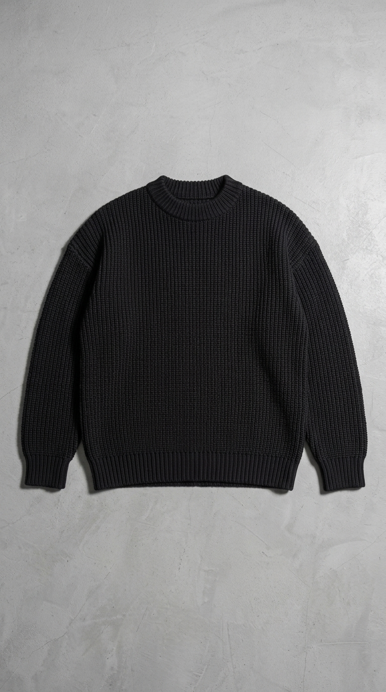 Code Culture catalog | loose-knit-sweater-thickened-bottoming-sweater | black | macro flat lay
