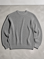 Code Culture catalog | mens-solid-color-long-sleeve-round-neck-fashion-sweater-loose-retro-sweater | gray | macro flat lay