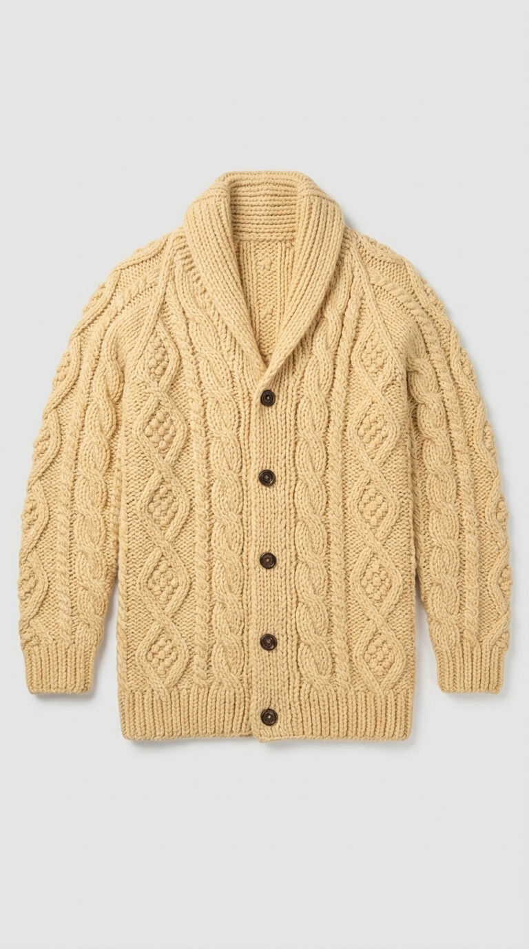 Code Culture catalog | button-rope-cardigan | khaki-yellow | macro flat lay