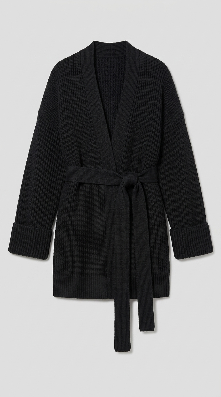 Code Culture catalog | cashmere-belt-knitted-cardigan-jacket | black | macro flat lay
