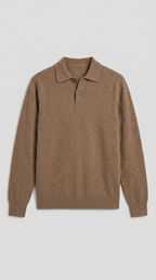 Code Culture catalog | lapel-polo-sweater-mens-loose-sweater | brown | macro flat lay