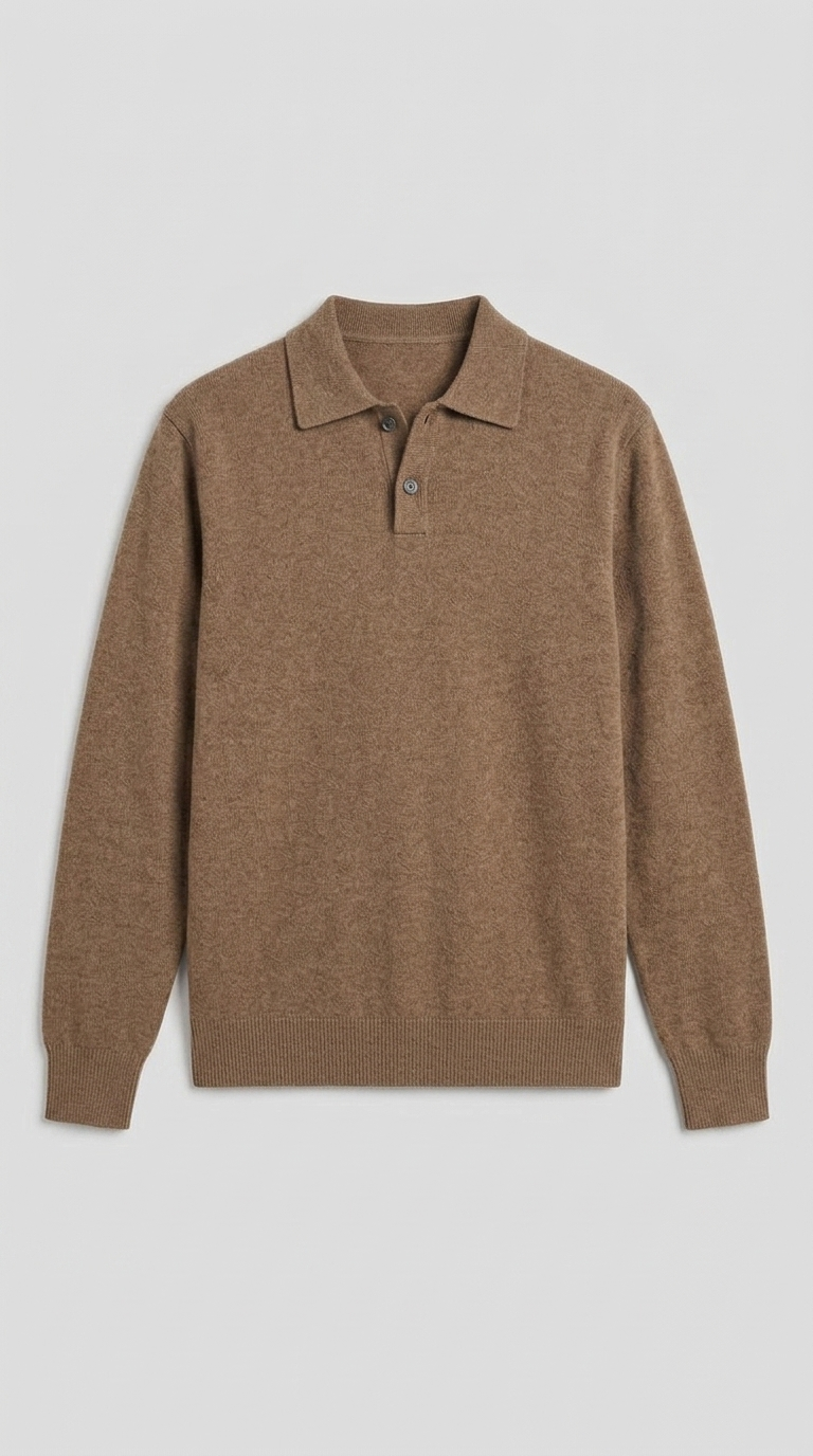 Code Culture catalog | lapel-polo-sweater-mens-loose-sweater | brown | macro flat lay