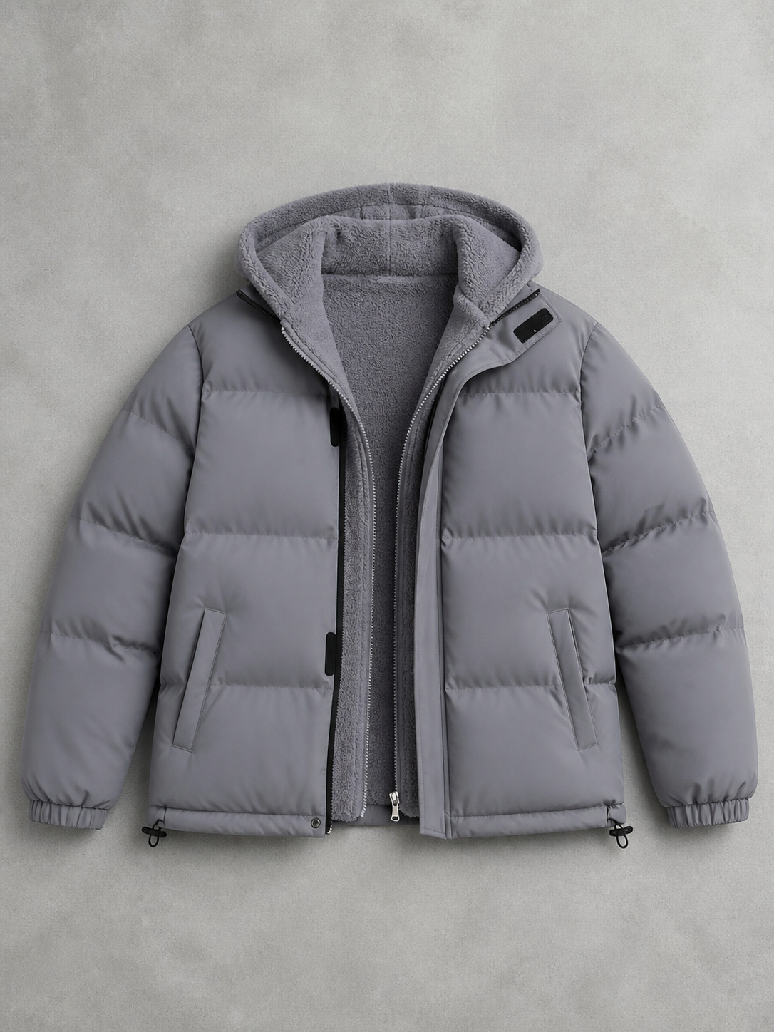 Code Culture catalog | polar-fleece-short-warm-fleece-cotton-jacket-winter | gray | macro flat lay