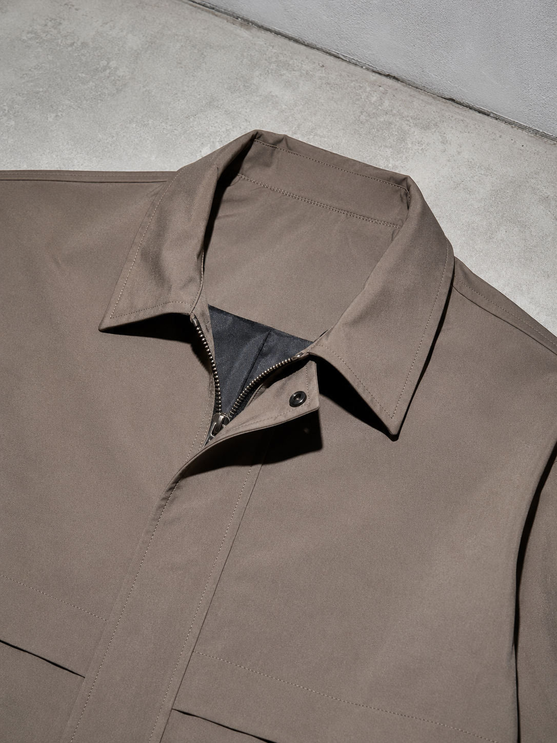 Code Culture catalog | cool-minimalism-lapel-mens-workwear-jacket | color-coffee-color | macro flat lay