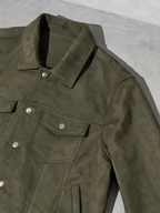 Code Culture catalog | new-suede-jacket-lapel-mens-workwear-coat | color-army-green | macro flat lay