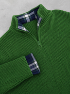 Code Culture catalog | mens-business-casual-loose-zip-stand-collar-sweater | green | macro flat lay
