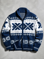 Code Culture catalog | long-sleeve-jacquard-sweater-coat | dark-blue | macro flat lay