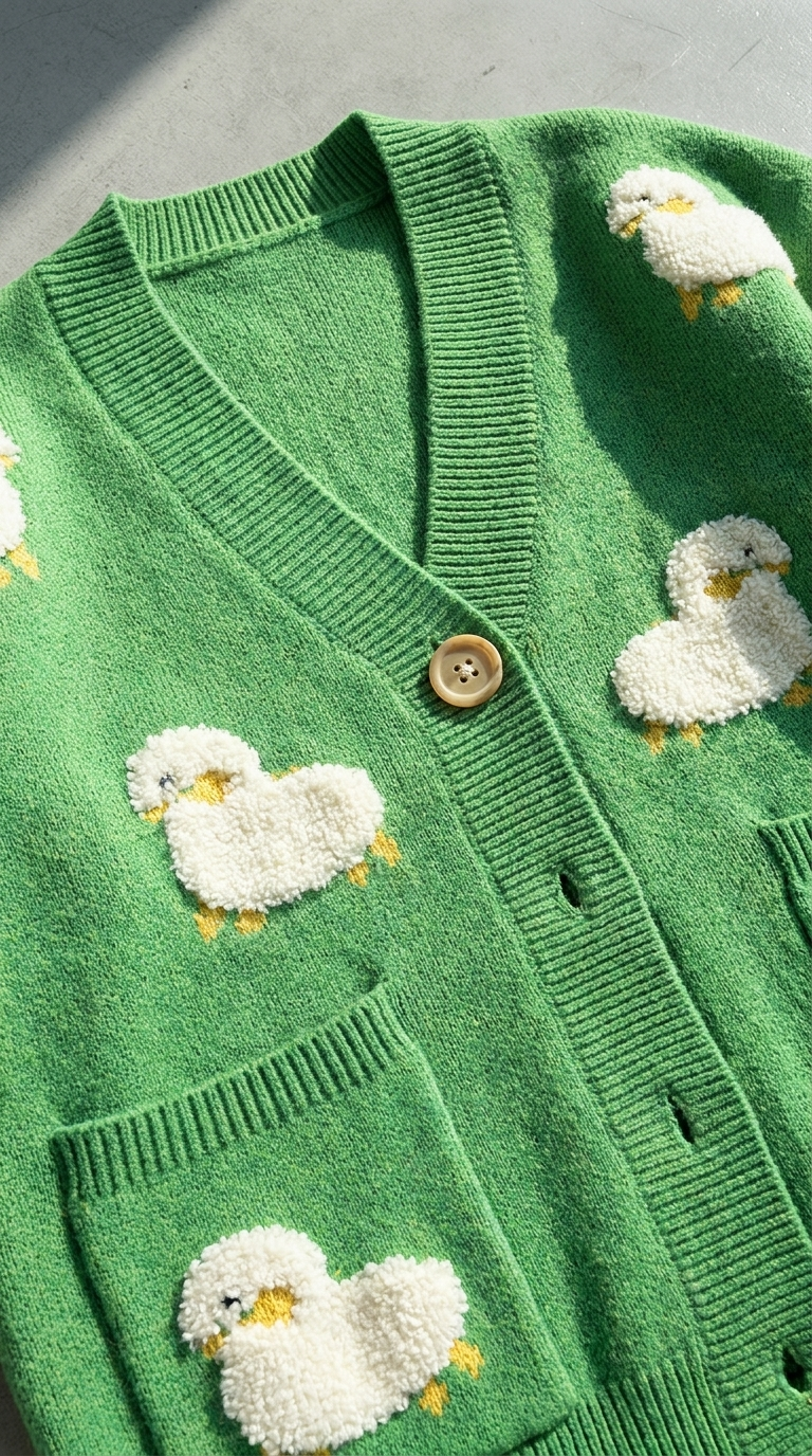 Code Culture catalog | lazy-knit-cardigan | green | macro flat lay