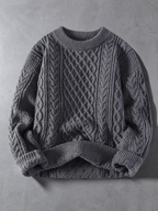 Code Culture catalog | autumn-and-winter-new-mens-twist-sweater-casual-round-neck-pullover-top | b046-gray | macro flat lay